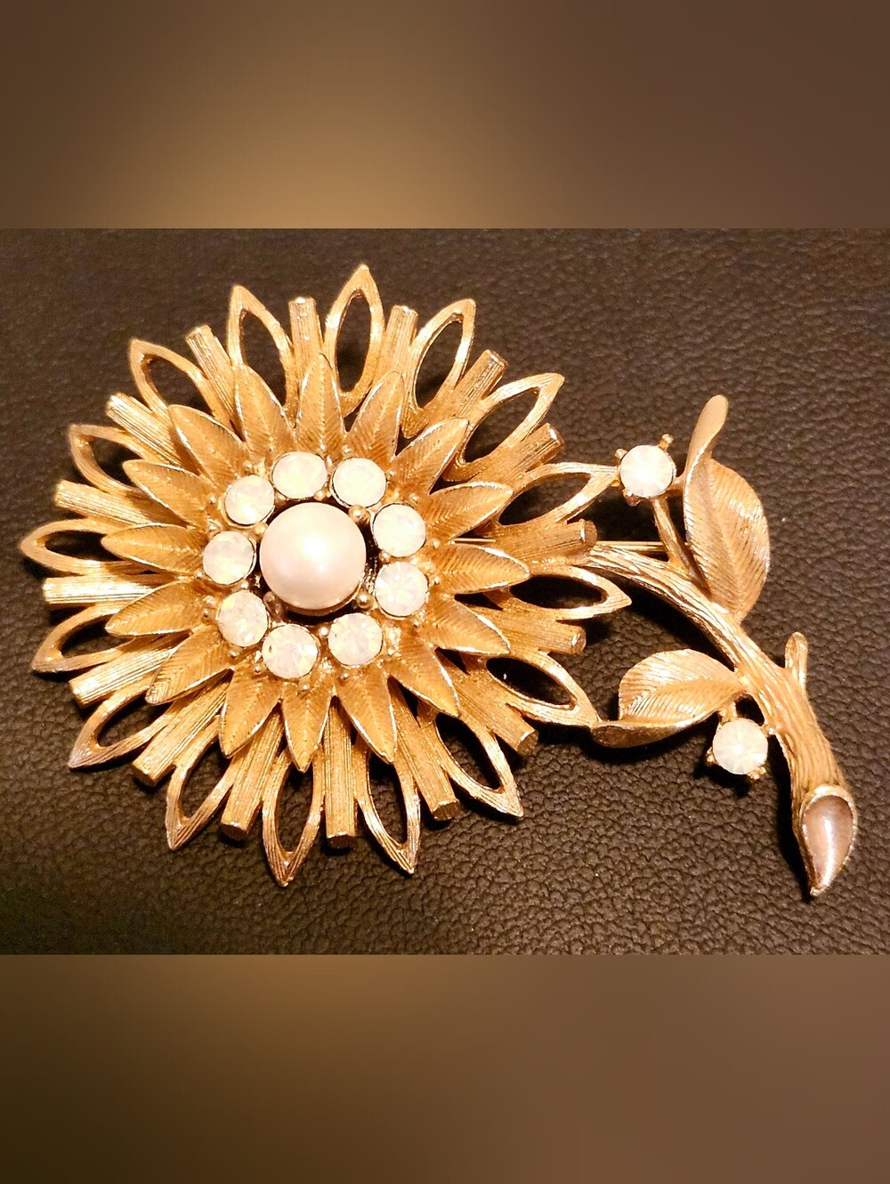 Vintage Swarovski Faux Pearl & Opalescent Crystal Flower Brooch